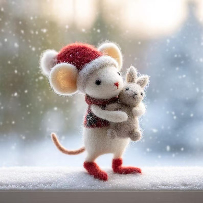 Felted Wool Christmas Little Mouse 3