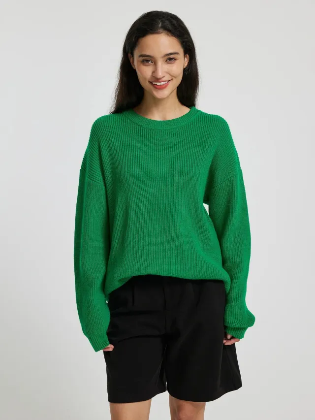 Round Neck Long Sleeve Pullover Loose And Lazy Style Sweater Green - Shop at LoveMi
