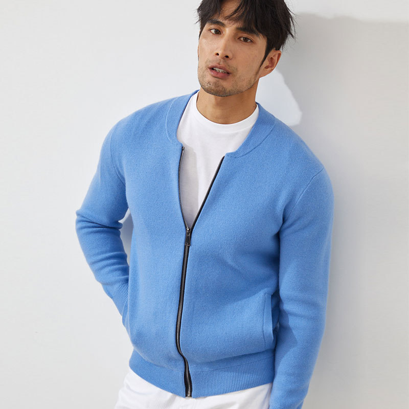 Fallwinter Mens Clothing Short Slim-fit Warm Crew-neck Cardigan Knitted Baseball Jacket