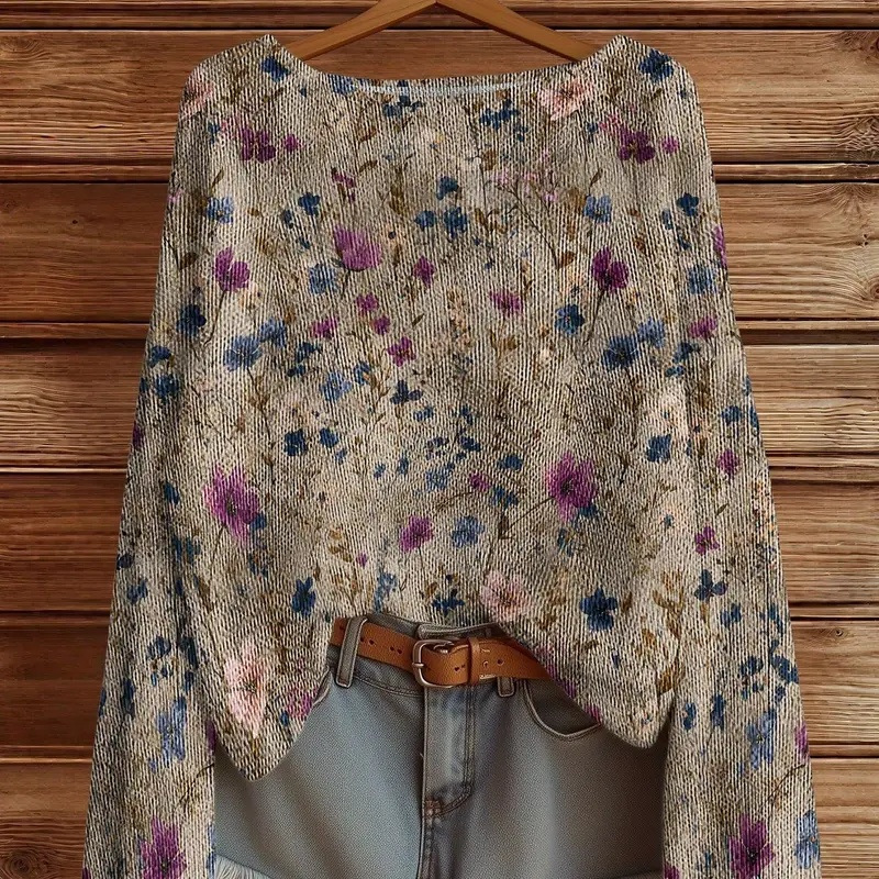 Autumn Retro Floral Pattern Long-Sleeved Top