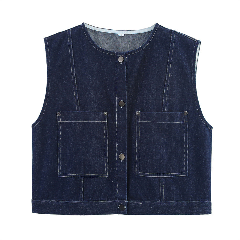 Loose Casual 2 color Denim Vest Top Blue - Shop at LoveMi
