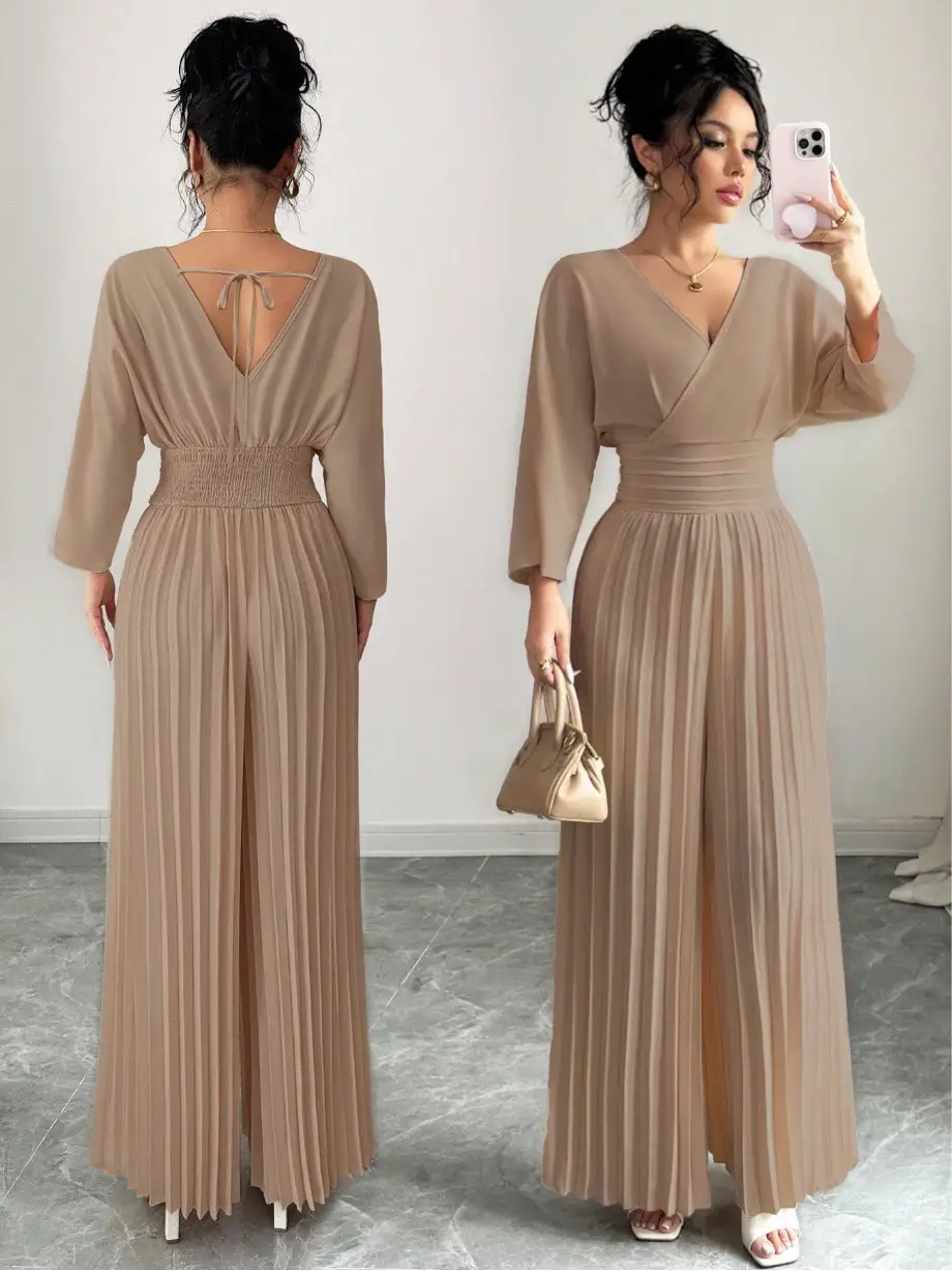 Solid-color Pleated Jumpsuit Pants For Women