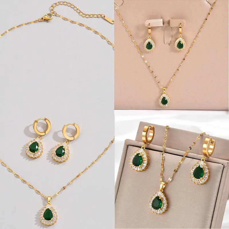 Retro Hong Kong Style Jade White Suit Necklace Earrings