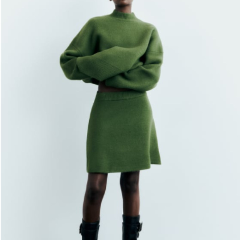 Rib Pullover Sweater High Waist Skirt Suit