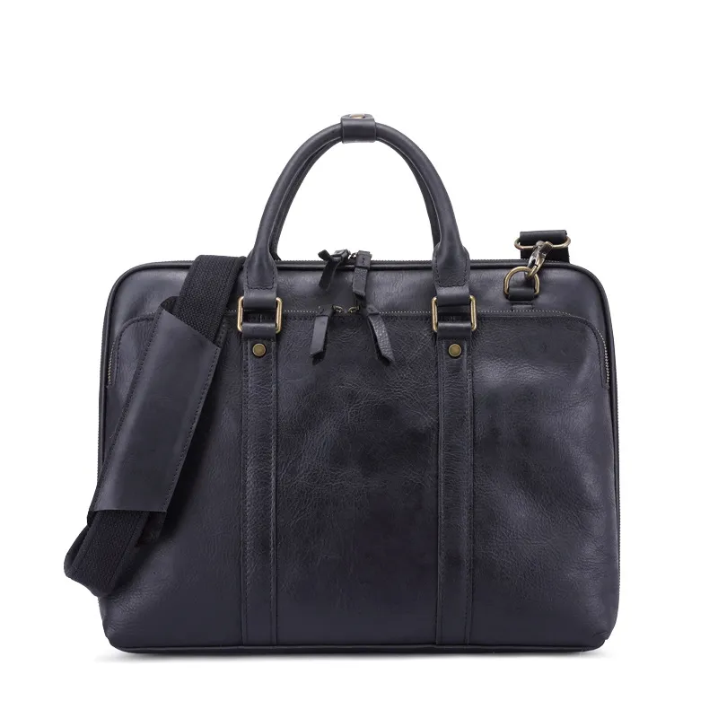 Men's Handbag Leather Briefcase Shoulder Crossbody - Black