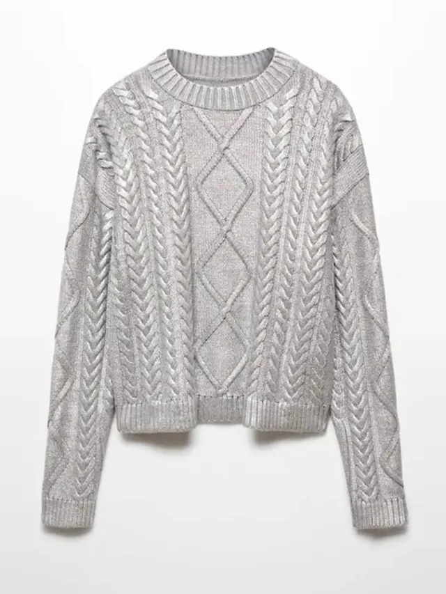 Fashion Metal Rib Twisted Sweater Pullover Light Silver - Shop at LoveMi