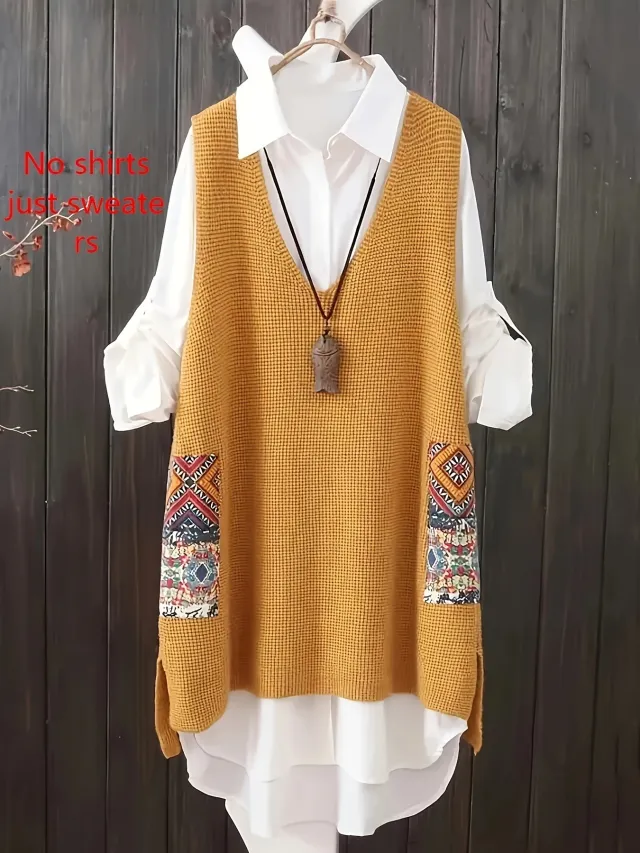 Women's Knitted Vest Loose V neck Yellow - Shop at LoveMi