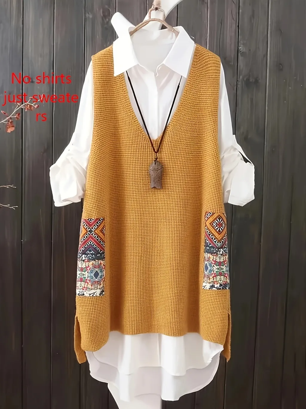 Women's Knitted Vest Loose V-neck - Yellow