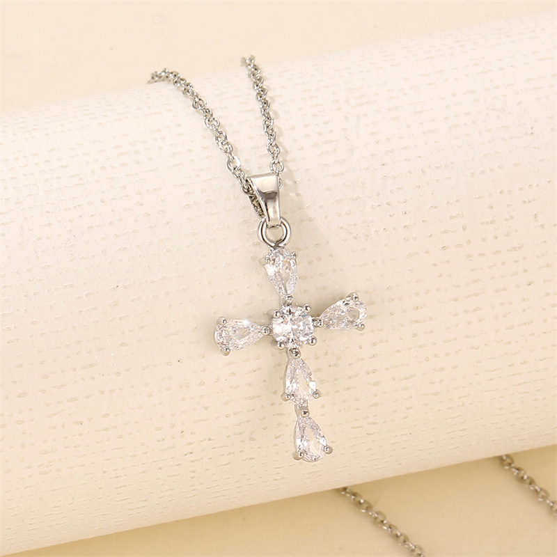 Personalized Cold Style Hip Hop HOPE Pendant Stainless Steel Cross Zircon Necklace