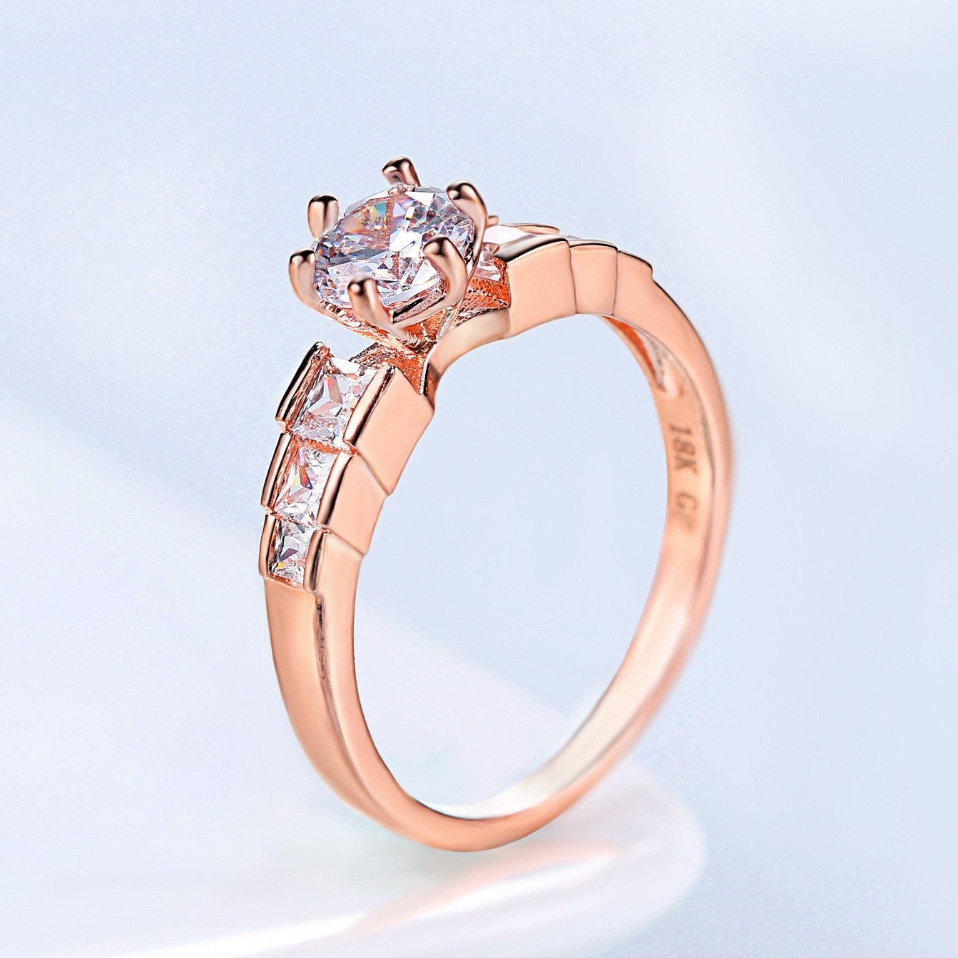 Square Zircon Bamboo Rose Gold Ring