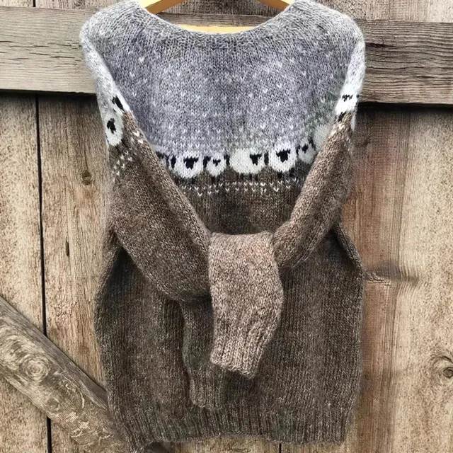 Women's Sweater Round Neck Multicolor Loose Fashion Pullover Sweater Multicolor - Shop at LoveMi
