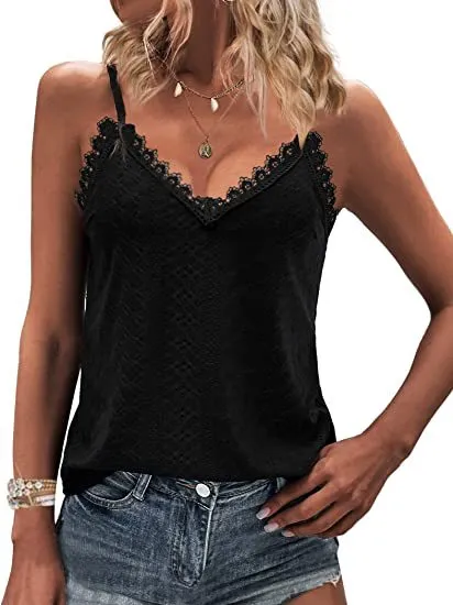 Solid Color Hollow Lace Strappy T shirt Black - Shop at LoveMi