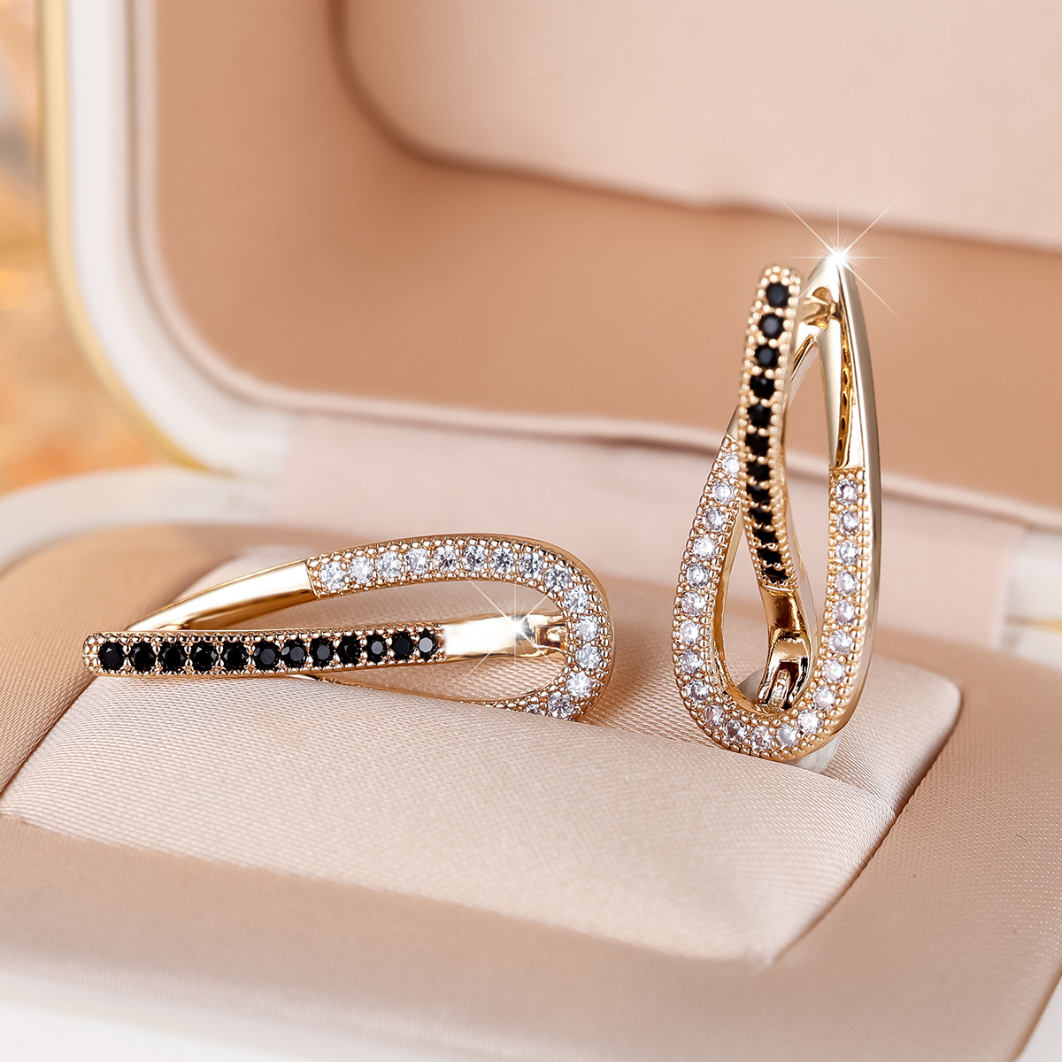 Women's Round Black And White Zircon Drop Shape Earrings