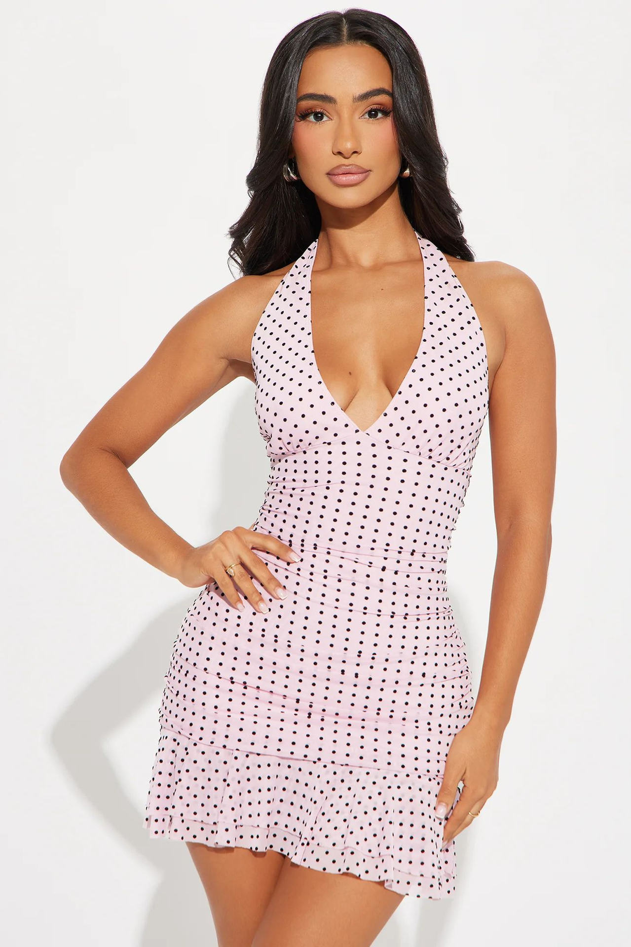 Fitted Waistline Dress With Lace Trim Bodycon Style For Women Pink - Shop at LoveMi