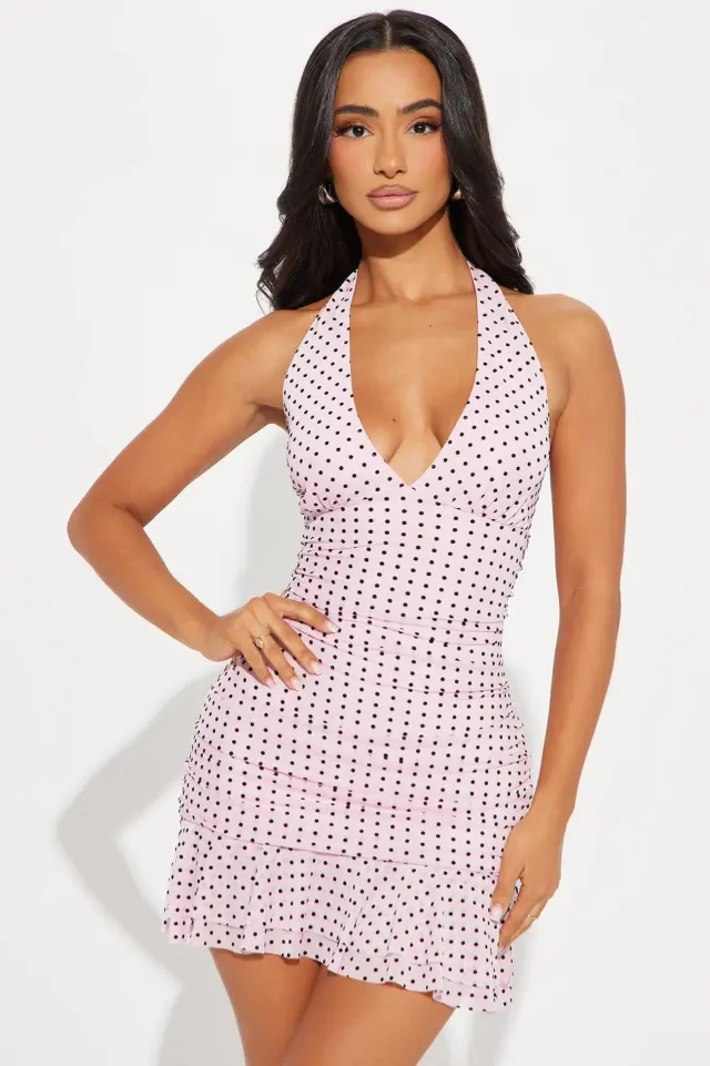 Fitted Waistline Dress With Lace Trim Bodycon Style For Women Pink - Shop at LoveMi