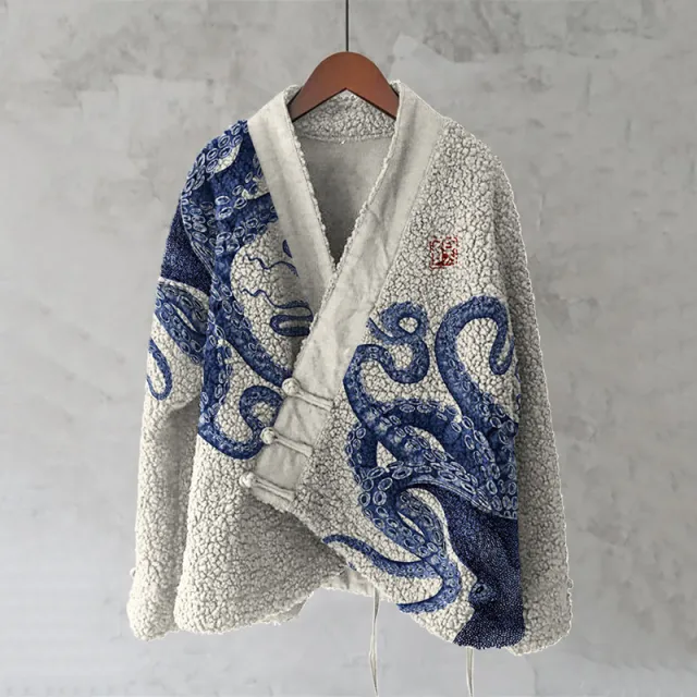 Womens Printed Kimono Cardigan Fleece Jacket Fashionable Womens Outerwear Jlhf Xh100118 2Xl - Shop at LoveMi