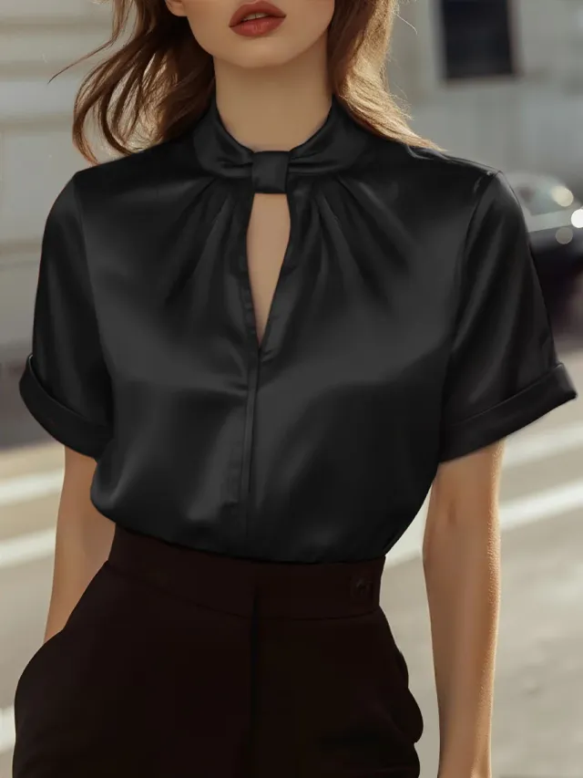 Women's Satin Short sleeve Top Shirt Black - Shop at LoveMi