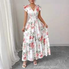 Women's Fashionable Elegant And Sophisticated Printed Dress With Ruffled Sleeves - Colour - View 1