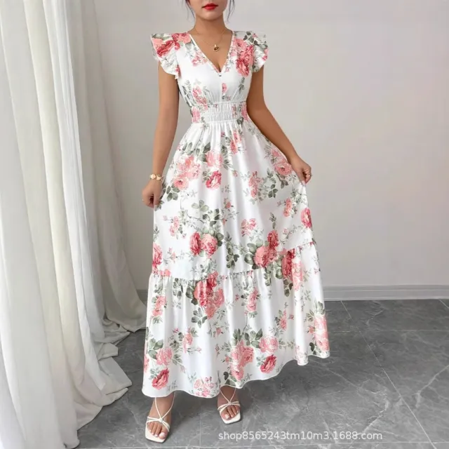 Women's Fashionable Elegant And Sophisticated Printed Dress With Ruffled Sleeves Color - Shop at LoveMi