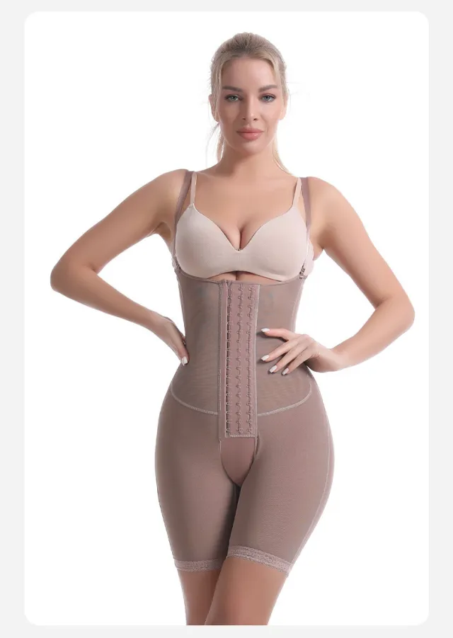 High Elastic Mesh Camisole Crotch Belly Contracting Hip Lifting Corset Brown - Shop at LoveMi