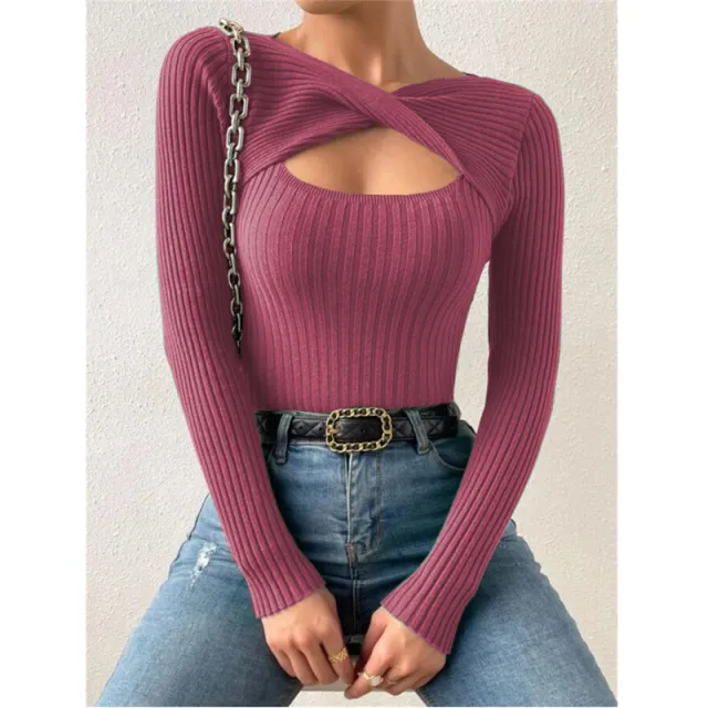 European And American Irregular Hollow Pullover Sweater Red - Shop at LoveMi