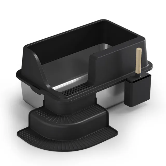 Semi closed Stainless Steel Litter Box Oversized Black - Shop at LoveMi