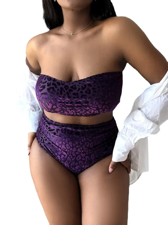 Plus Size Women's High Waist Split Bikini Swimsuit Color 2 2Xl - Shop at LoveMi