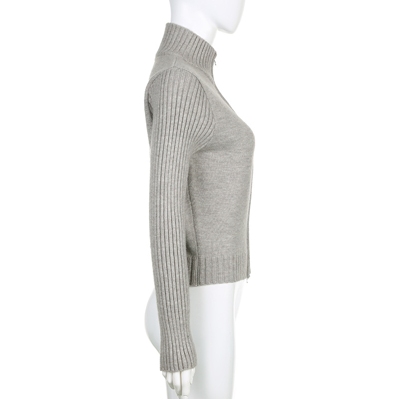 Double-headed Zipped Stand Collar Long-sleeved Woolen Coat