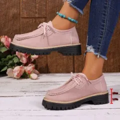 Lace-up British-style Loafers For Women - Pink - View 1