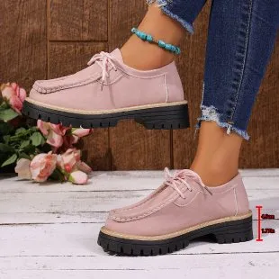 Lace up British style Loafers For Women Pink - Shop at LoveMi
