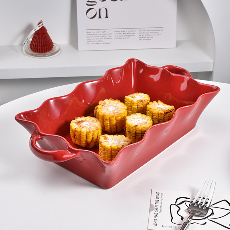 Vintage Red Large Capacity Ceramic Soup Pan