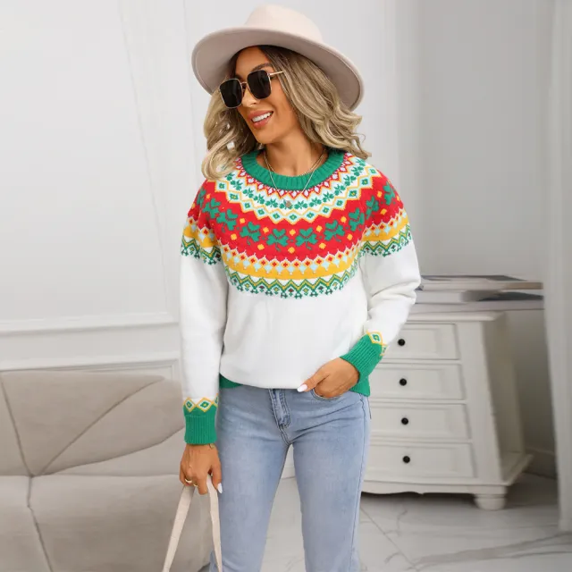 Vintage Green Pullover Women's Autumn And Winter Christmas White - Shop at LoveMi