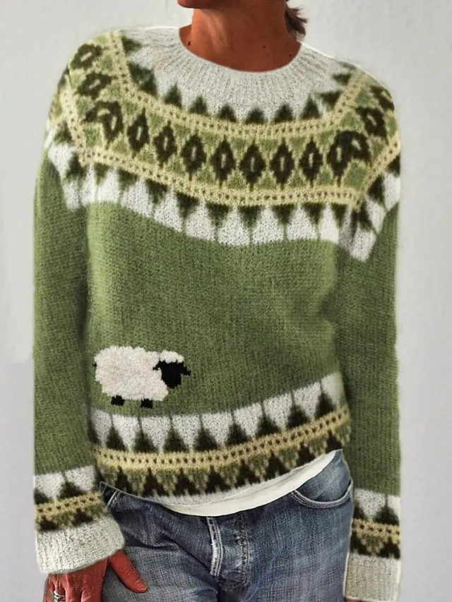 Women's Printed Wear Crew Neck Casual Sweater Jlnwy12Sx89 - Shop at LoveMi