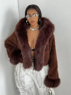 Faux Fur Coat Environmental Protection Women - Brown - View 1