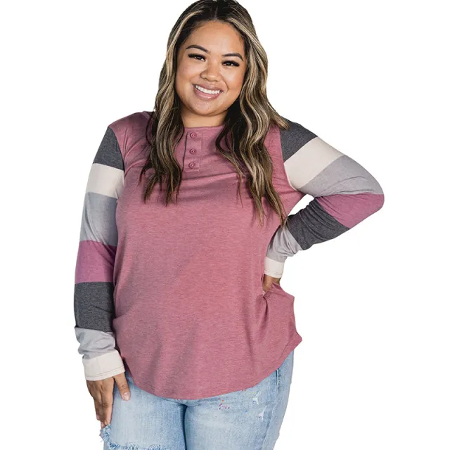 Simple All matching Pullover Plus Size Top Pink - Shop at LoveMi