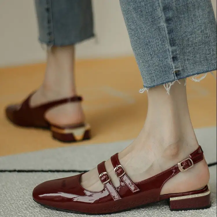 Women's Square-toe Low-block-heeled Closed-toe Pumps