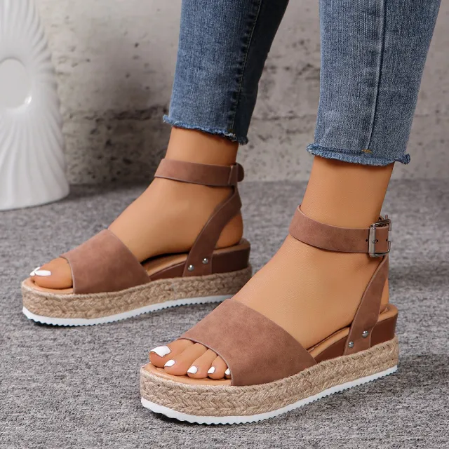Women's Hemp Rope Wedge Peep Toe Sandals Camel - Shop at LoveMi