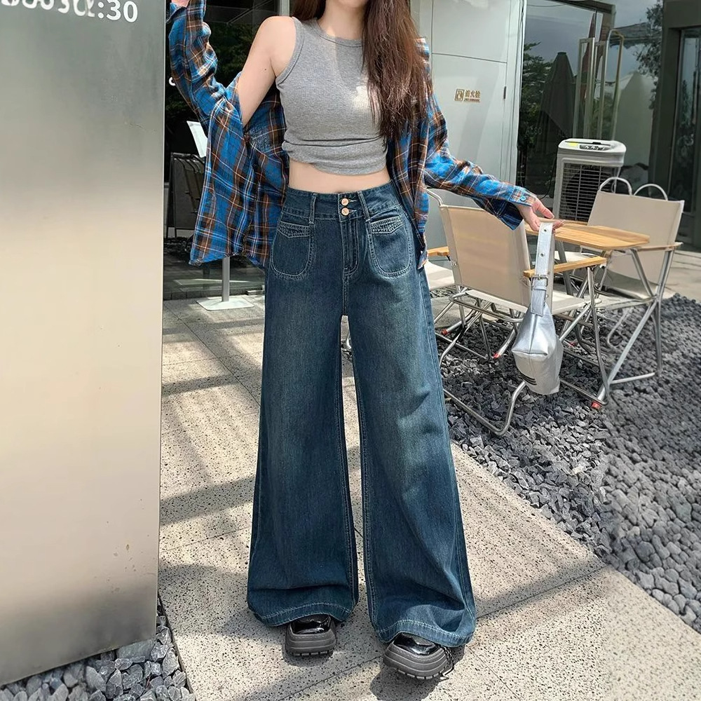 Womens Dark Blue Straight-leg Jeans