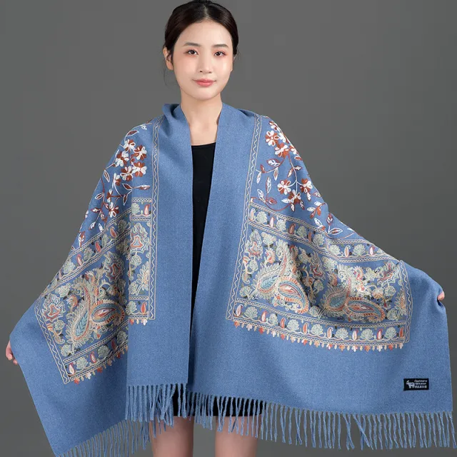 Scarf Shawl Cashmere Warm Cheongsam Outerwear Denim Blue - Shop at LoveMi