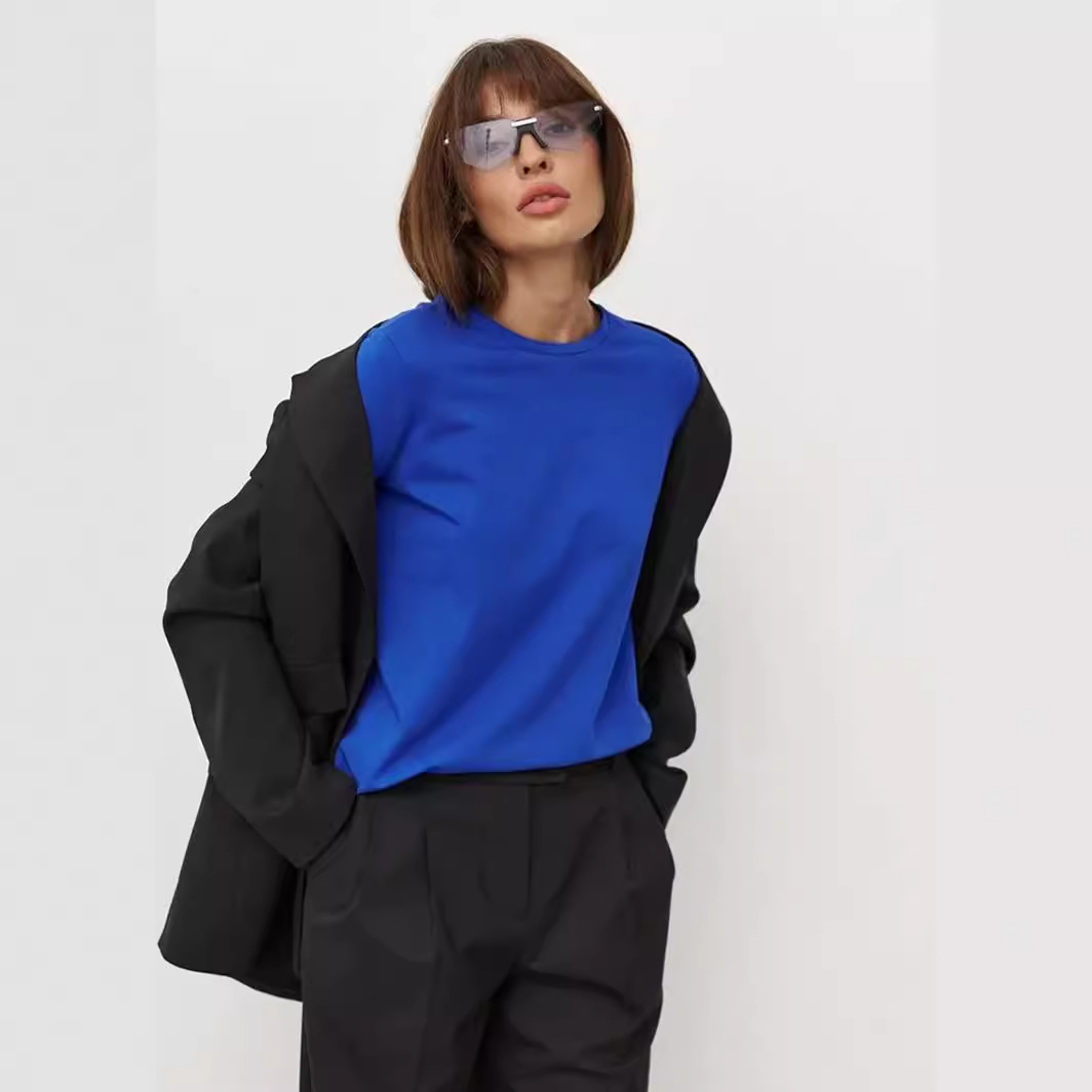 Cotton T-shirt European And American Commuters' Pullover Round-neck Sweater