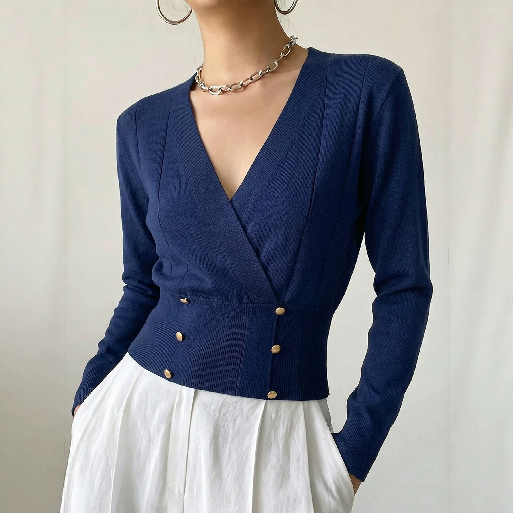 Womens Casual Knitted Versatile Fitted Top