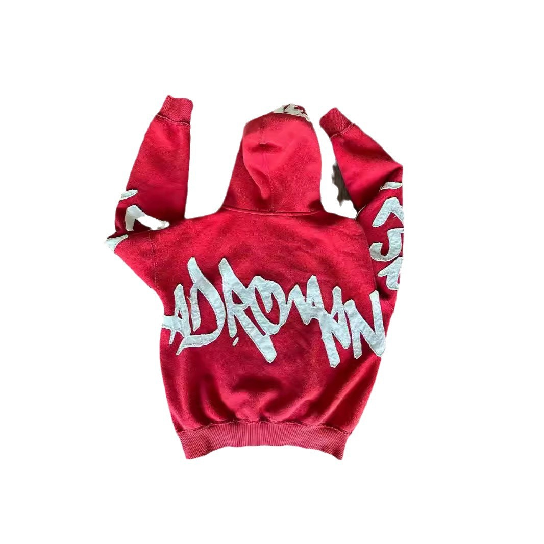 Hooded 3D Letter Print Loose Zip-Up Sweatshirt