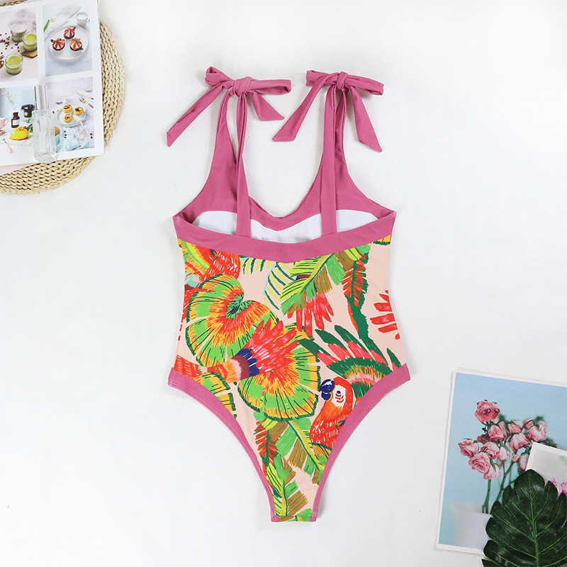 Retro One-piece Swimsuit Women's V-neck Covered Belly Thin Skirt Hot Spring Beach Dress - Image 5