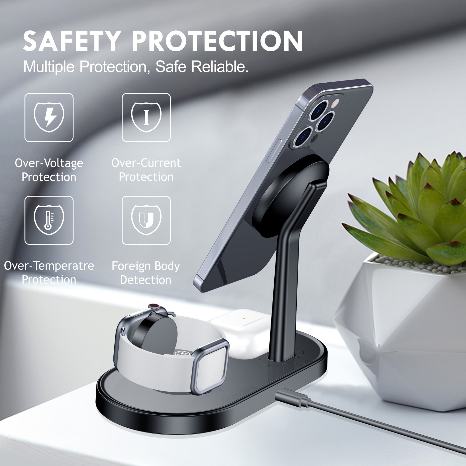 Multifunctional Desktop Phone Holder Three-in-one Magnetic Wireless Charger