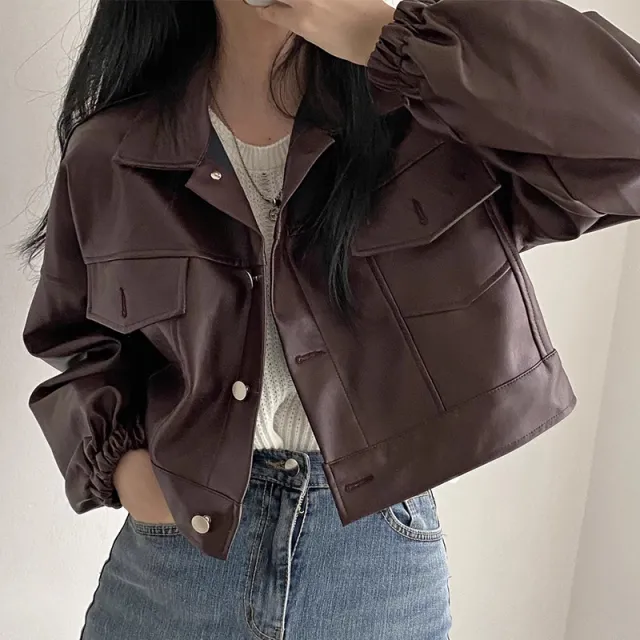 Versatile Short Jacket PU Leather Women Maroon - Shop at LoveMi