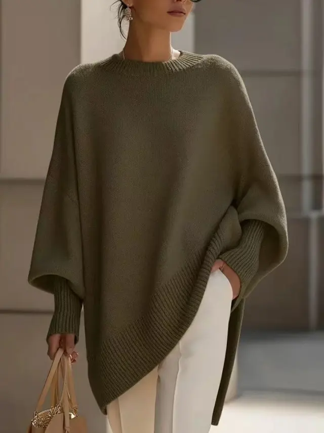 Thick Round Neck Women's Loose All matching Knitted Pullover Sweater Dark Green - Shop at LoveMi