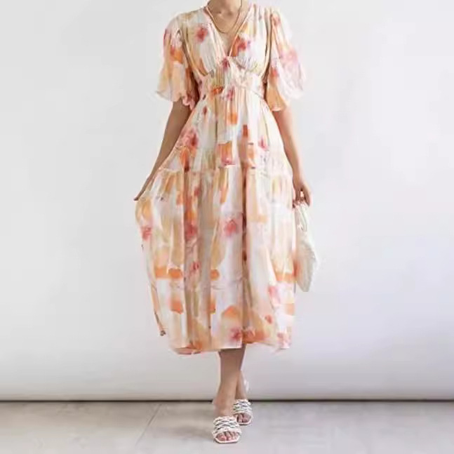 Womens Bohemian Style Floral Midi Dress