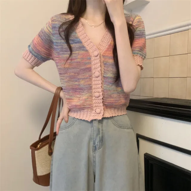 V neck Knitted Thin Slim Fit Outer Sweater Pink - Shop at LoveMi