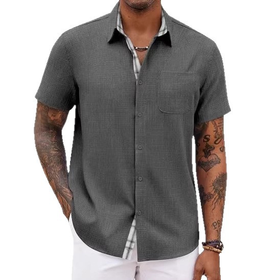 Loose-fitting Solid-color Linen Shirt For Men 5