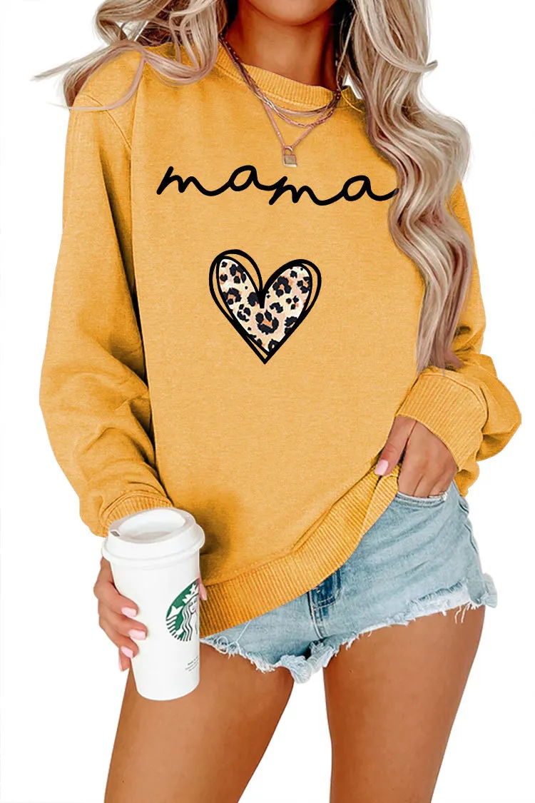 Leopard Print Heart Printing Plus Size Casual Simple Women's Long-sleeved Fleese - Yellow Sweater